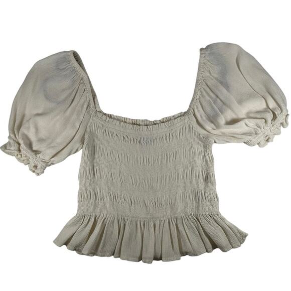 Forever 21 Ivory Ruffled Crop Top with Puff Sleeves Girls Juniors Size Small S - Picture 1 of 8